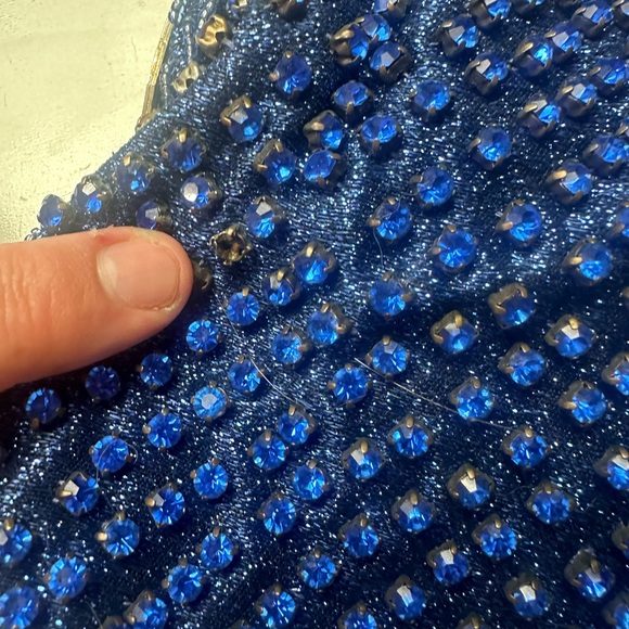 Walborg Vintage Gorgeous Blue Jeweled Silk Satin Liner Kiss Closure Clutch Purse - Picture 14 of 15